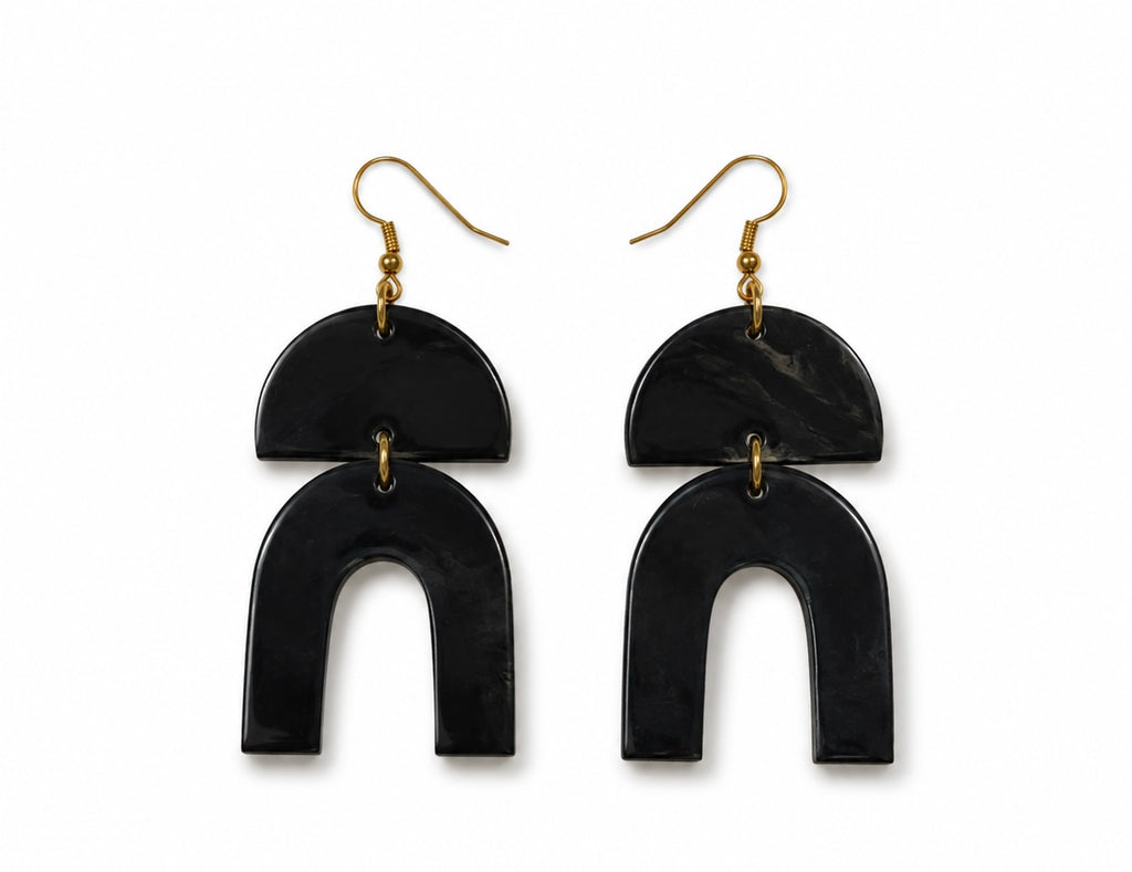 Lakou Horn Earrings — natural horn geometric arch design with gold-tone fishhook hardware
