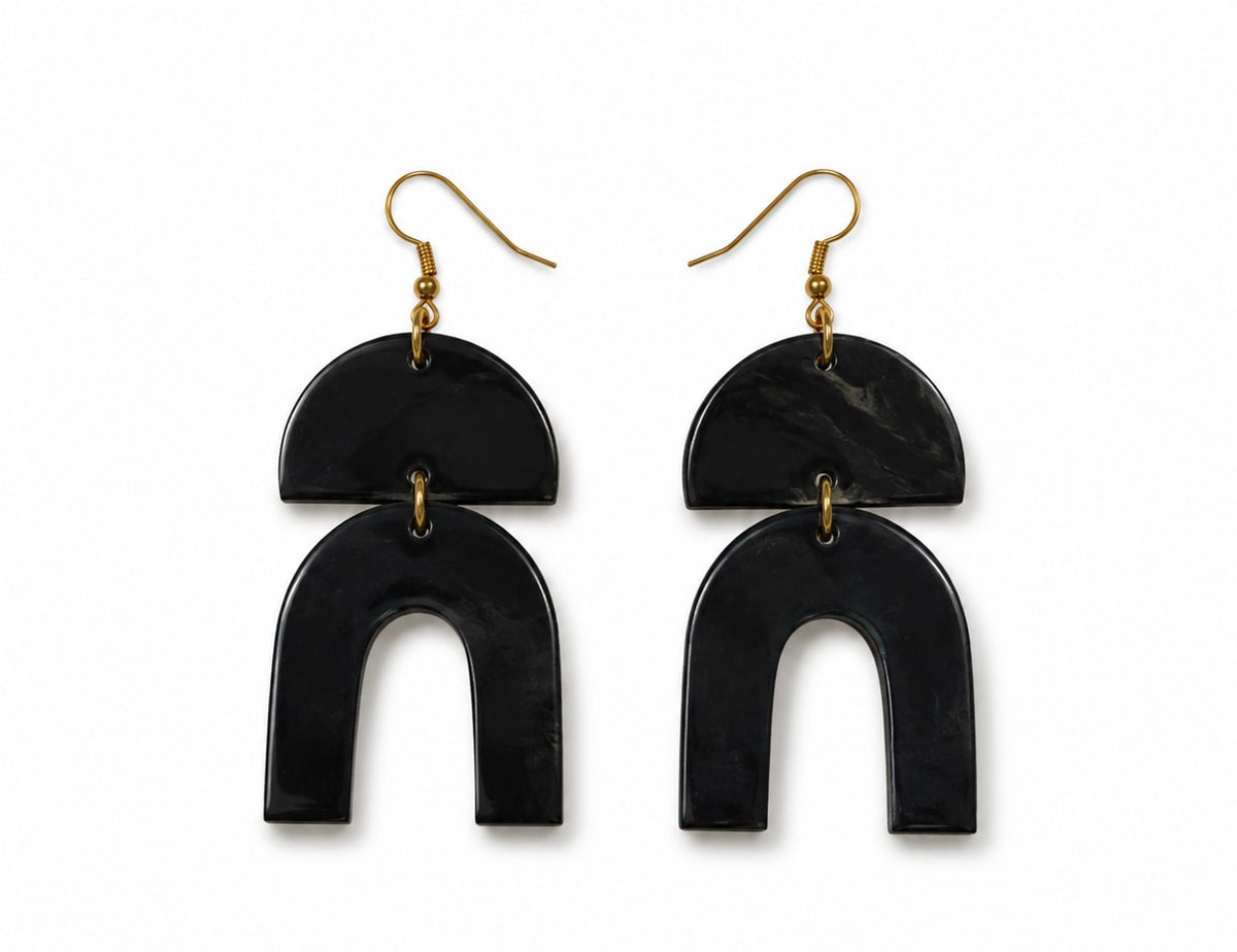 Lakou Horn Earrings — natural horn geometric arch design with gold-tone fishhook hardware