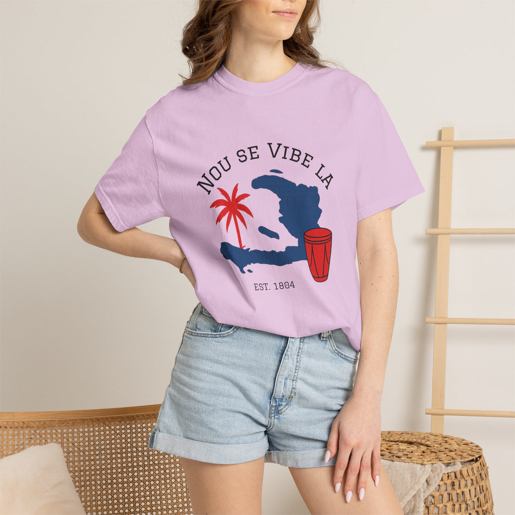 Nou Se Vibe La Haiti T-Shirt — Haitian Map, Palm & Drum Tee