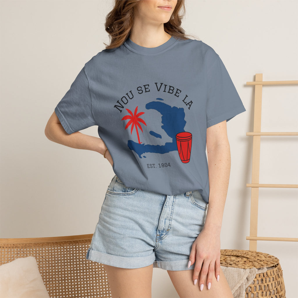 Nou Se Vibe La Haiti T-Shirt — Haitian Map, Palm & Drum Tee