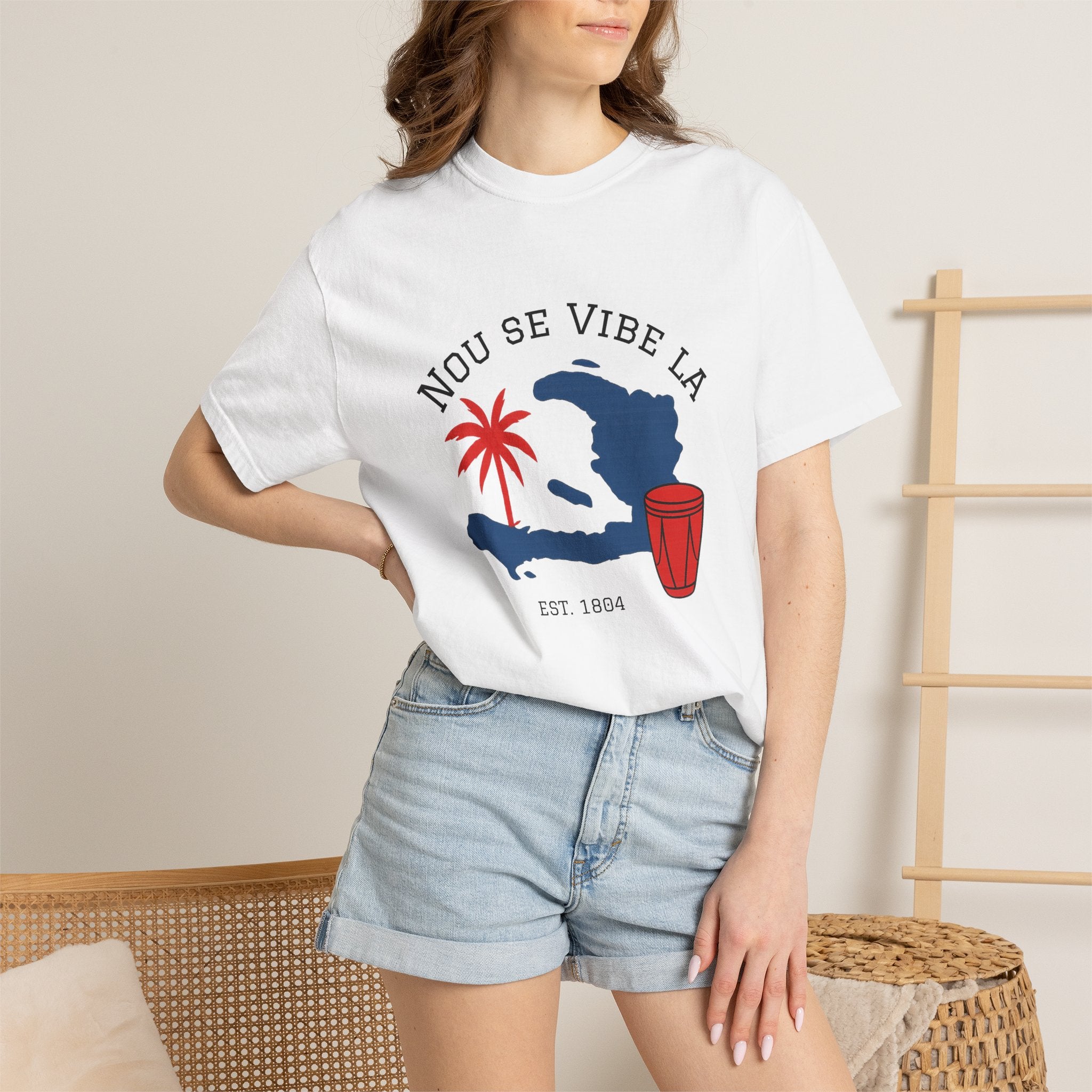 Nou Se Vibe La Haiti T-Shirt — Haitian Map, Palm & Drum Tee