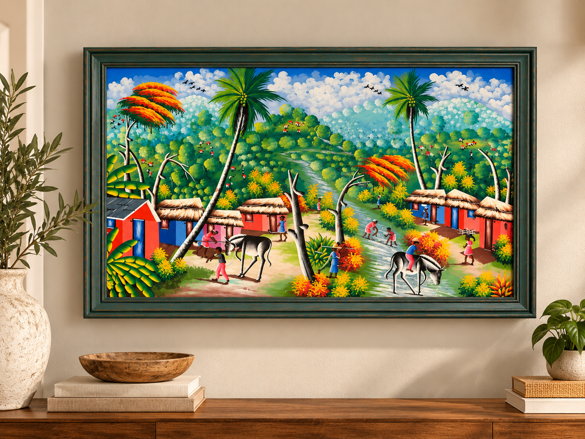 Lakay Village | Vintage Haitian Folk Art Painting