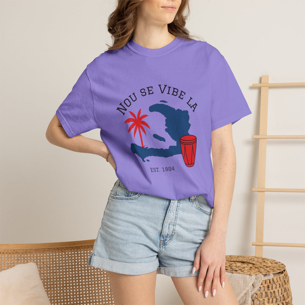Nou Se Vibe La Haiti T-Shirt — Haitian Map, Palm & Drum Tee