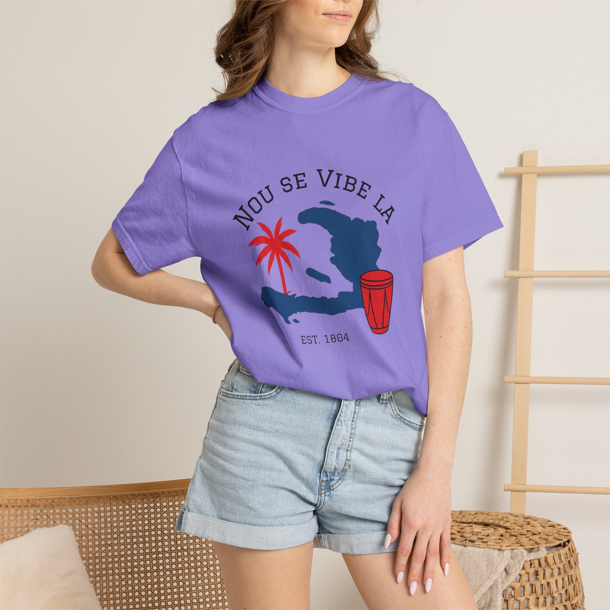 Nou Se Vibe La Haiti T-Shirt — Haitian Map, Palm & Drum Tee