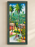 Palm Village | Vintage Haitian Folk-Art Style Painting