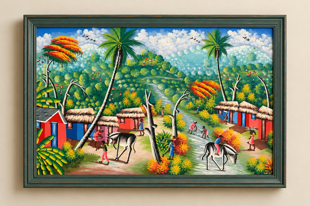 Lakay Village | Vintage Haitian Folk Art Painting