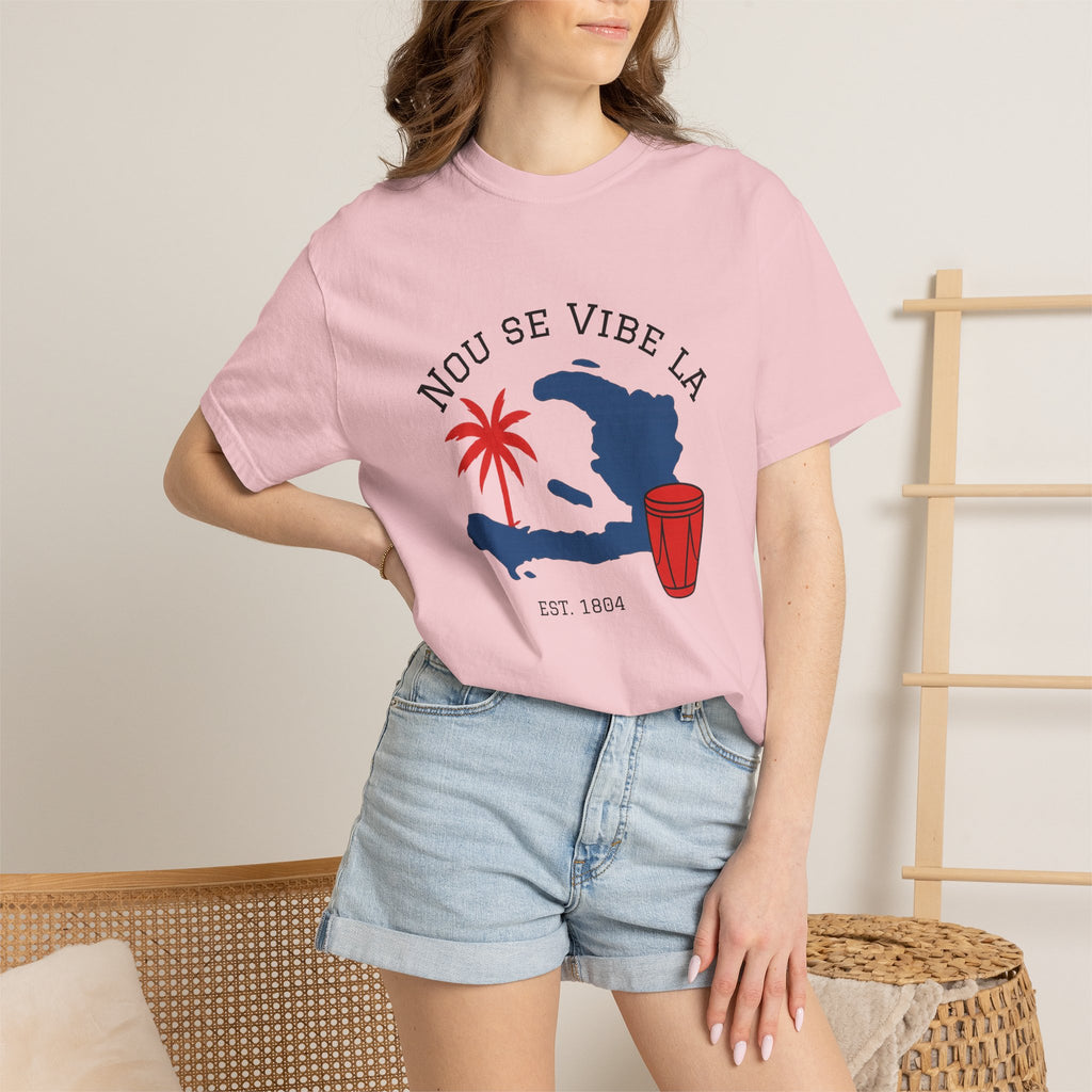 Nou Se Vibe La Haiti T-Shirt — Haitian Map, Palm & Drum Tee