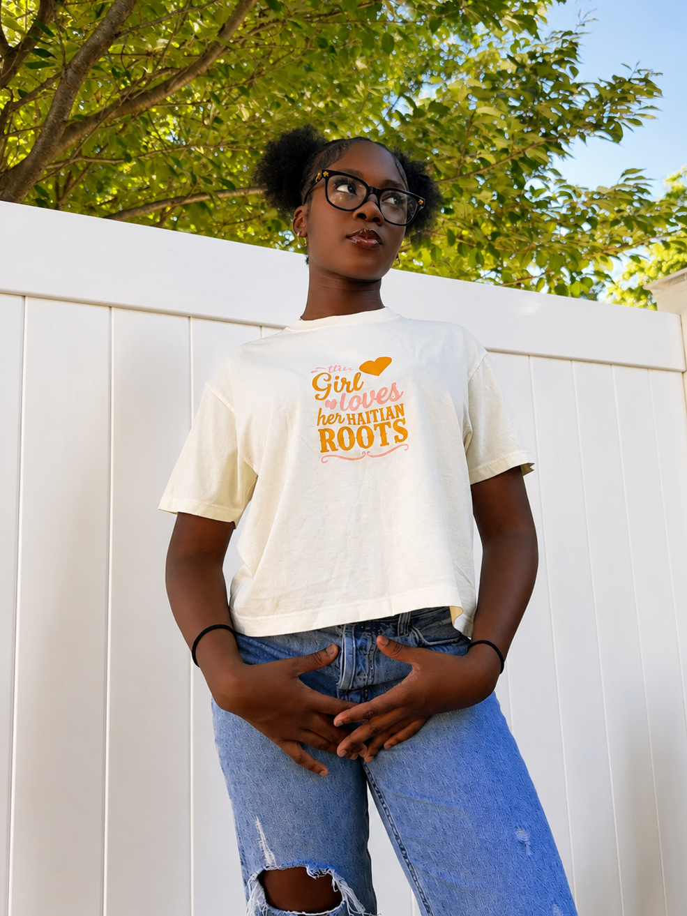 Heritage Boxy Tee in Ivory — Haitian-inspired women's cropped boxy cotton tee by Lakay Atelier