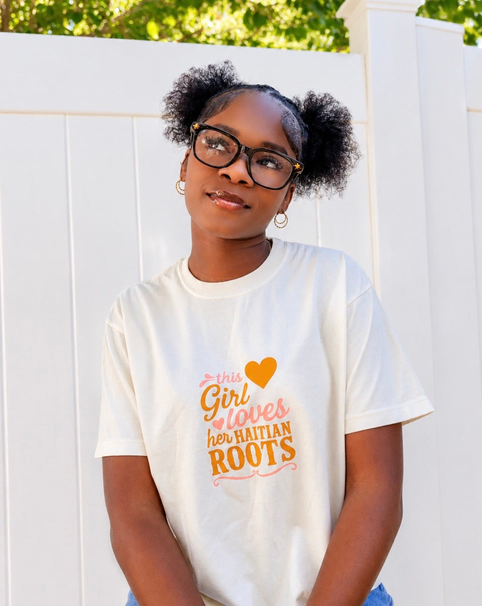 Heritage Boxy Tee in Ivory — Haitian-inspired women's cropped boxy cotton tee by Lakay Atelier