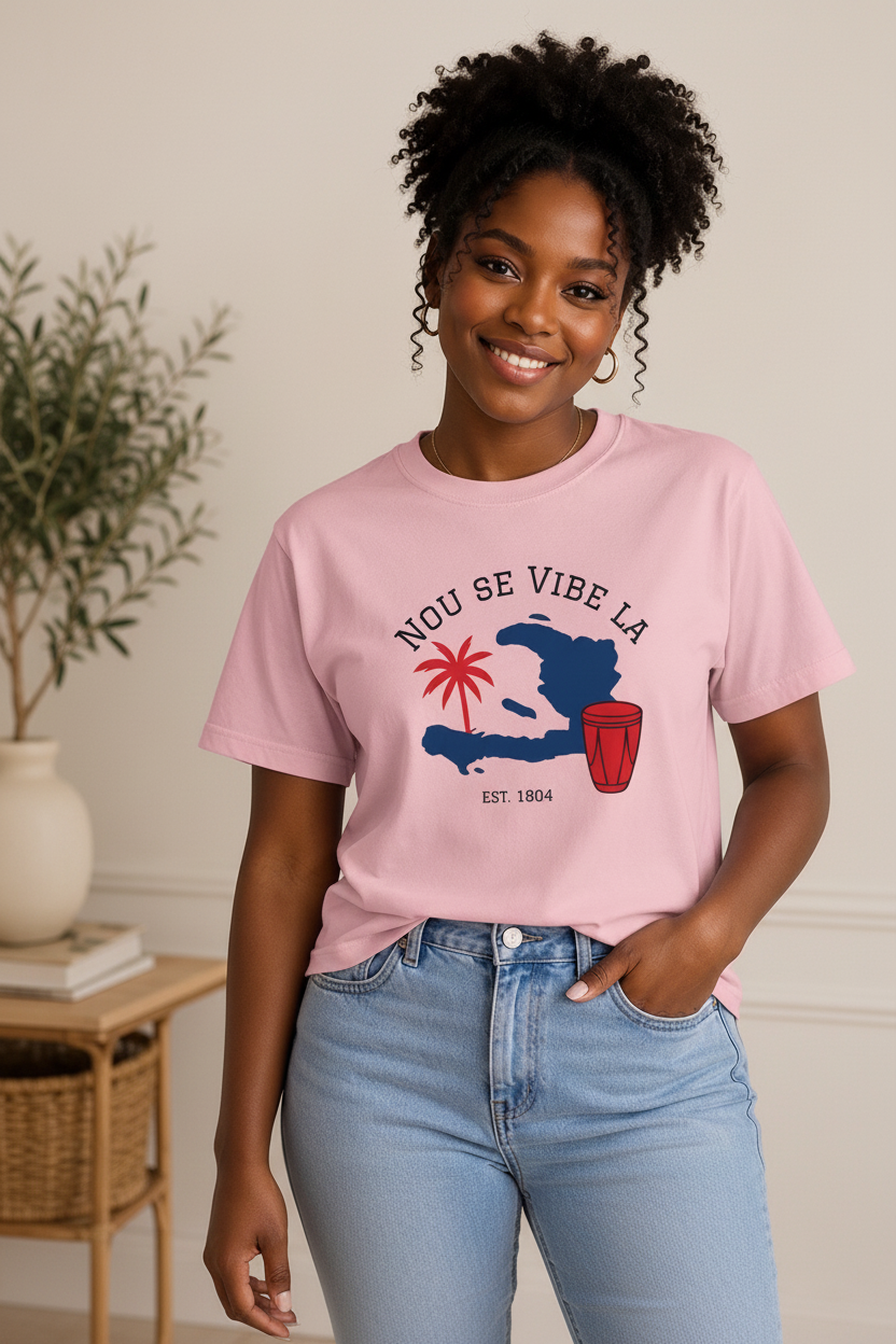 Nou Se Vibe La Pink Blossom Tee Mockup